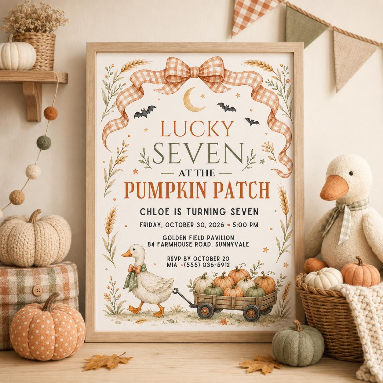 Fall Goose Birthday Invitation, Autumn Pumpkin Party Invite, Halloween Kids Birthday Canva Template