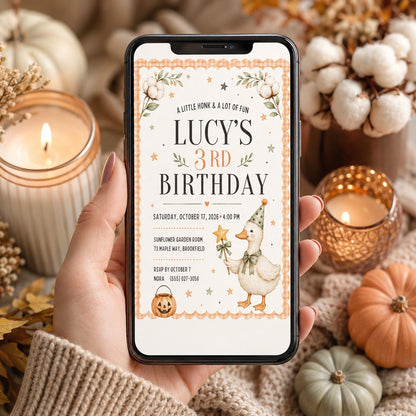 Fall Goose Birthday Invitation, Autumn Pumpkin Party Invite, Halloween Kids Birthday Canva Template