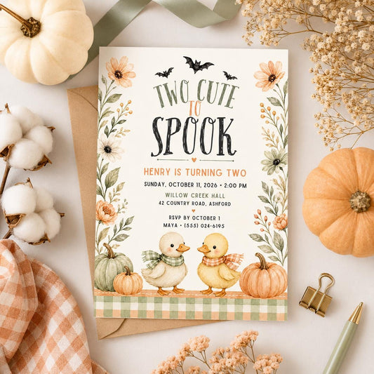 Fall Goose Birthday Invitation, Autumn Pumpkin Party Invite, Halloween Kids Birthday Canva Template