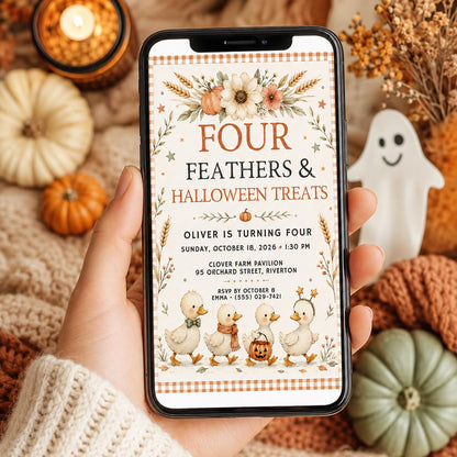 Fall Goose Birthday Invitation, Autumn Pumpkin Party Invite, Halloween Kids Birthday Canva Template