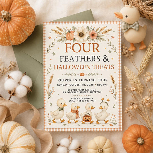 Fall Goose Birthday Invitation, Autumn Pumpkin Party Invite, Halloween Kids Birthday Canva Template