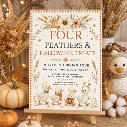 Fall Goose Birthday Invitation, Autumn Pumpkin Party Invite, Halloween Kids Birthday Canva Template