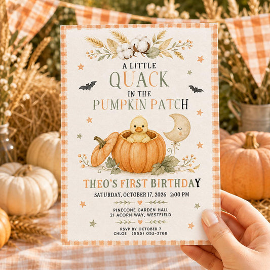 Fall Goose Birthday Invitation, Autumn Pumpkin Party Invite, Halloween Kids Birthday Canva Template