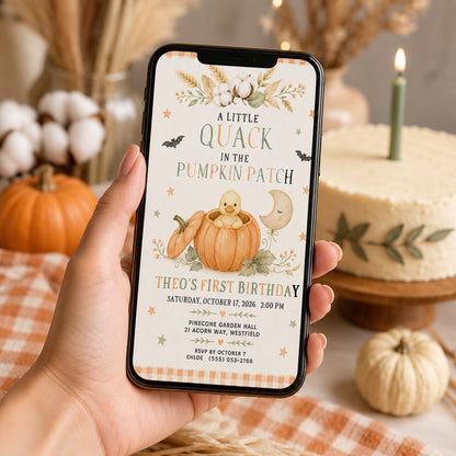 Fall Goose Birthday Invitation, Autumn Pumpkin Party Invite, Halloween Kids Birthday Canva Template