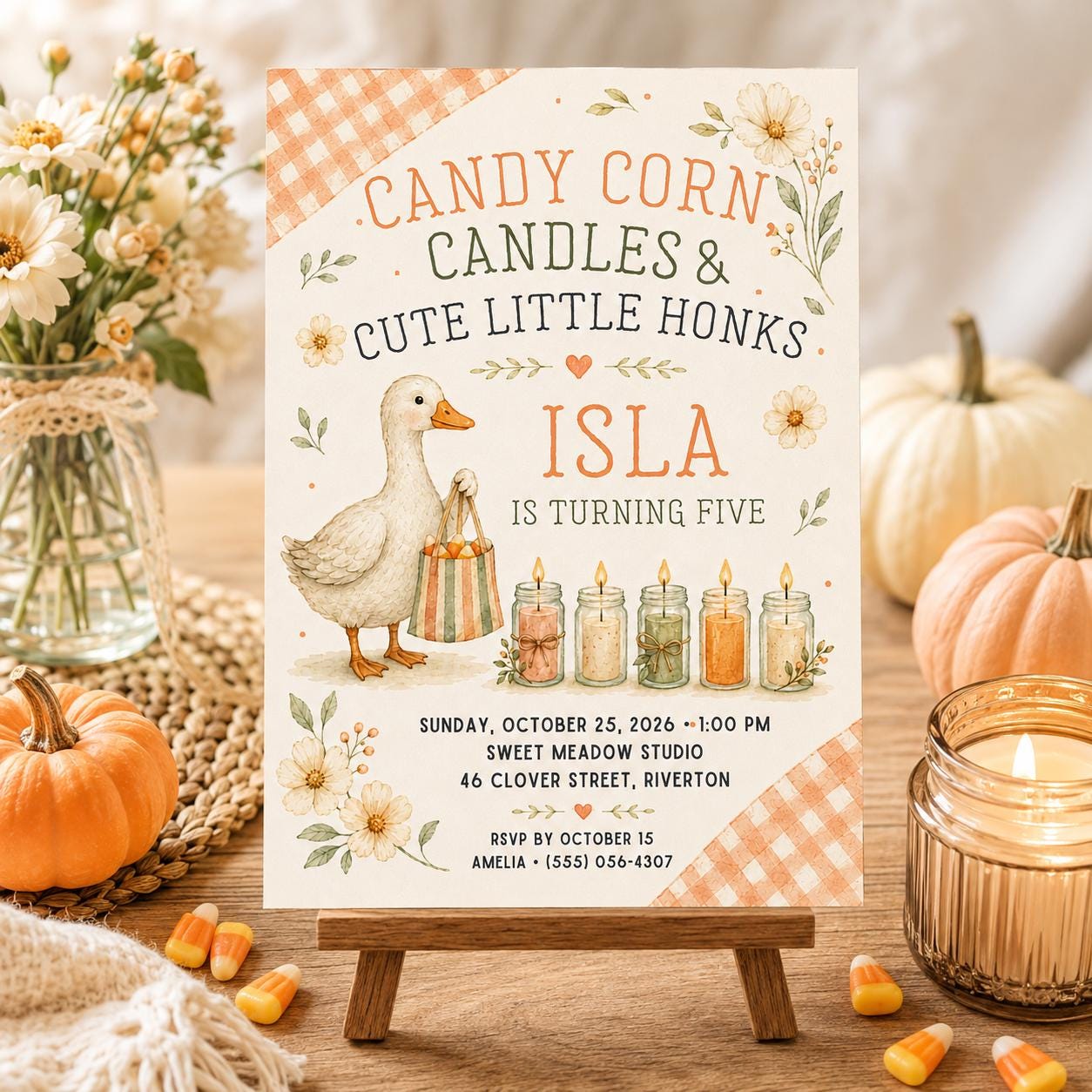 Fall Goose Birthday Invitation, Autumn Pumpkin Party Invite, Halloween Kids Birthday Canva Template