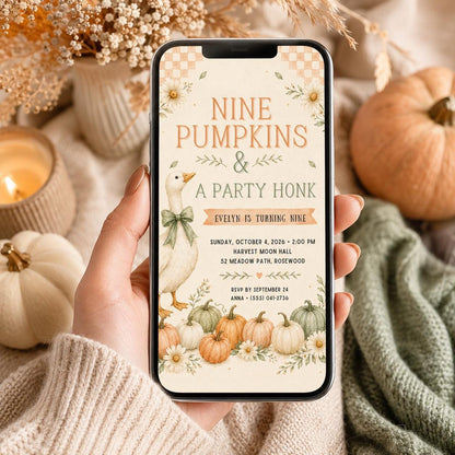Fall Goose Birthday Invitation, Autumn Pumpkin Party Invite, Halloween Kids Birthday Canva Template