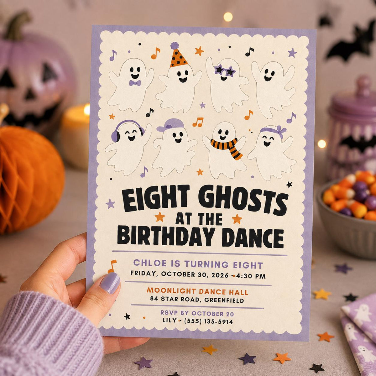 Ghost Halloween Birthday Invitation, Spooky Dance Party Invite, Cute Ghost Kids Birthday, Editable Canva Template
