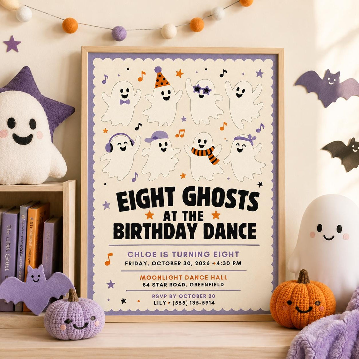 Ghost Halloween Birthday Invitation, Spooky Dance Party Invite, Cute Ghost Kids Birthday, Editable Canva Template