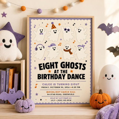 Ghost Halloween Birthday Invitation, Spooky Dance Party Invite, Cute Ghost Kids Birthday, Editable Canva Template