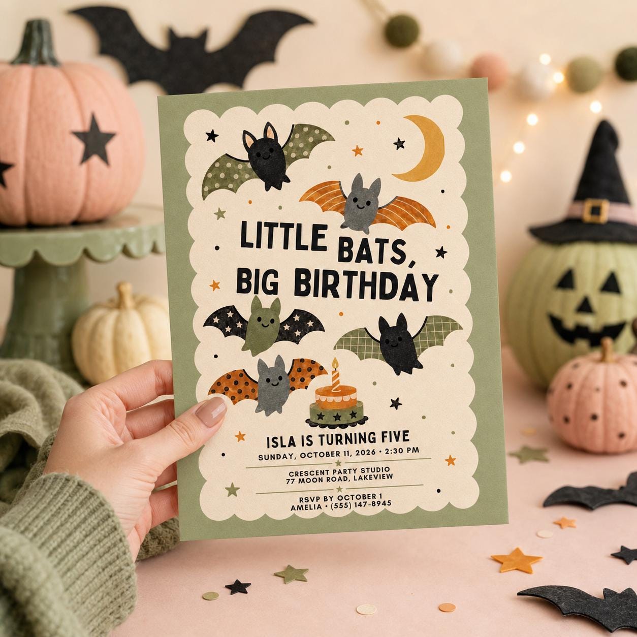 Cute Bat Halloween Birthday Invitation, Little Bats Kids Birthday Party Invite, Spooky Fall Birthday, Editable Canva Template
