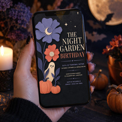 Floral Ghost Halloween Birthday Invitation, Spooky Garden 8th Birthday Party Invite, Elegant Kids Halloween, Editable Canva Template