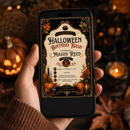 Halloween Birthday Invitation, Elegant Pumpkin Birthday Bash, Vintage Spooky Party Invite, Editable Canva Template