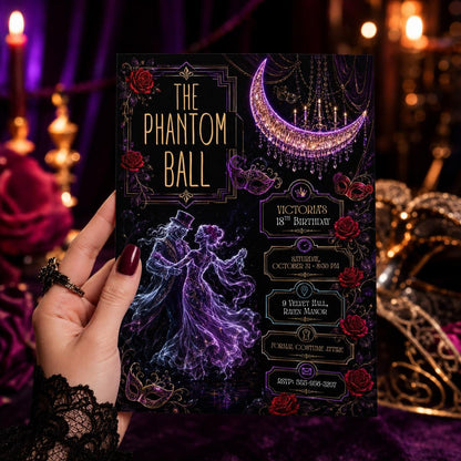 Gothic Halloween Birthday Invitation, Haunted Masquerade Party Invite, Elegant Ghost Dance Birthday, Editable Canva Template