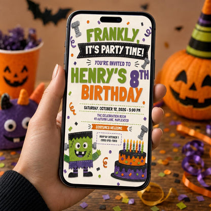 Monster Halloween Birthday Invitation, Green Monster Kids Party Invite, Spooky Birthday Celebration, Editable Canva Template