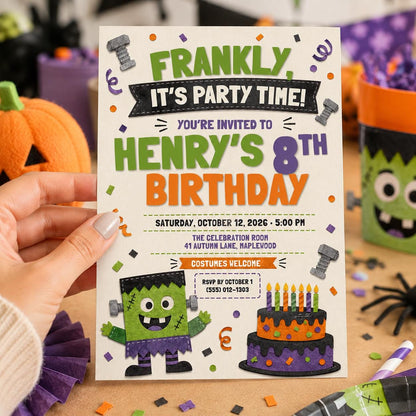 Monster Halloween Birthday Invitation, Green Monster Kids Party Invite, Spooky Birthday Celebration, Editable Canva Template