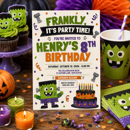 Monster Halloween Birthday Invitation, Green Monster Kids Party Invite, Spooky Birthday Celebration, Editable Canva Template