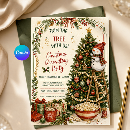 Trim the Tree invitation with green envelope